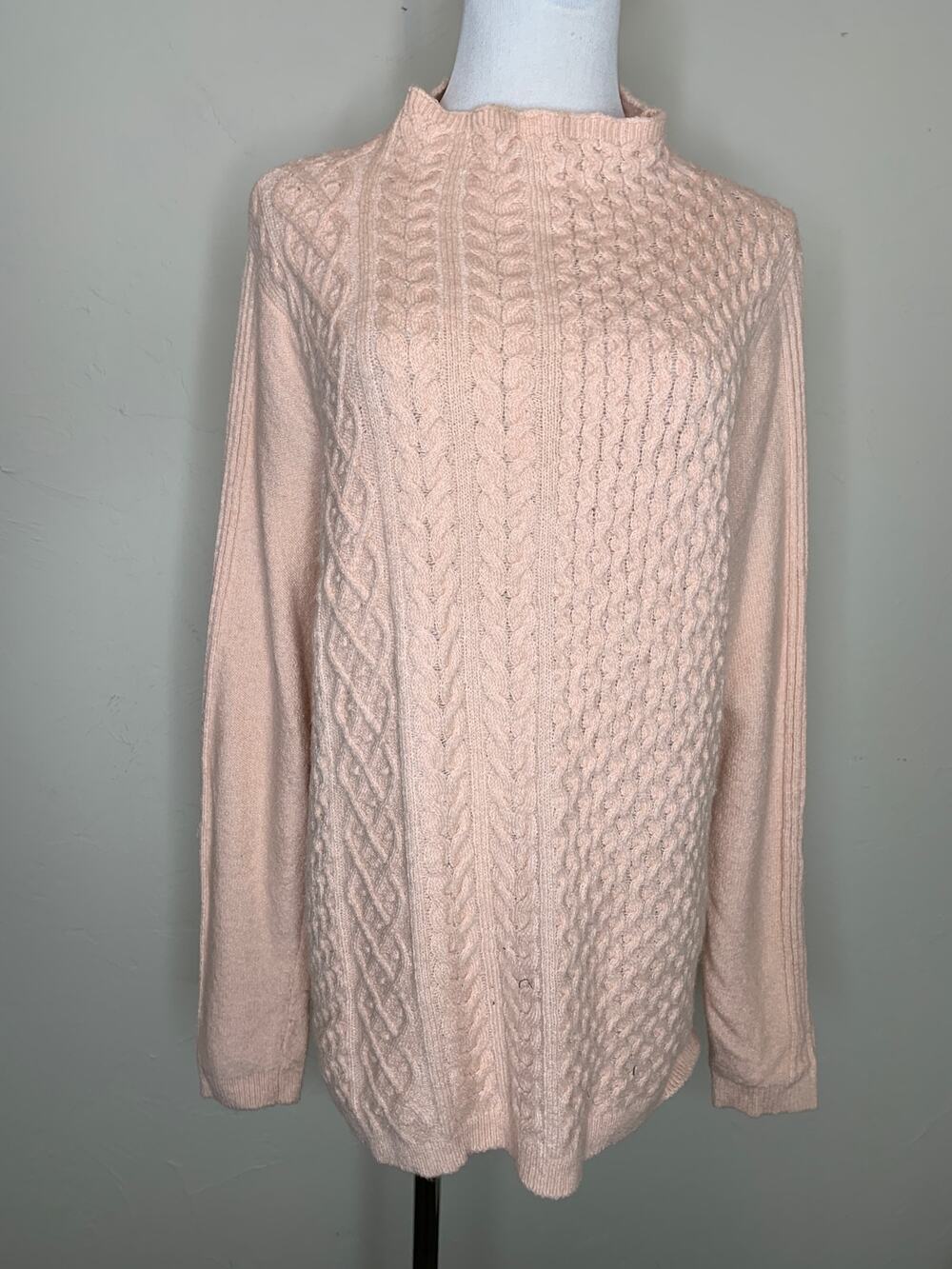 Caslon Pale Pink Textured Funnel Neck Wool Blend Sweater Sz Large